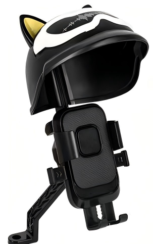Helmet-style handlebar phone mount with rearview mirror