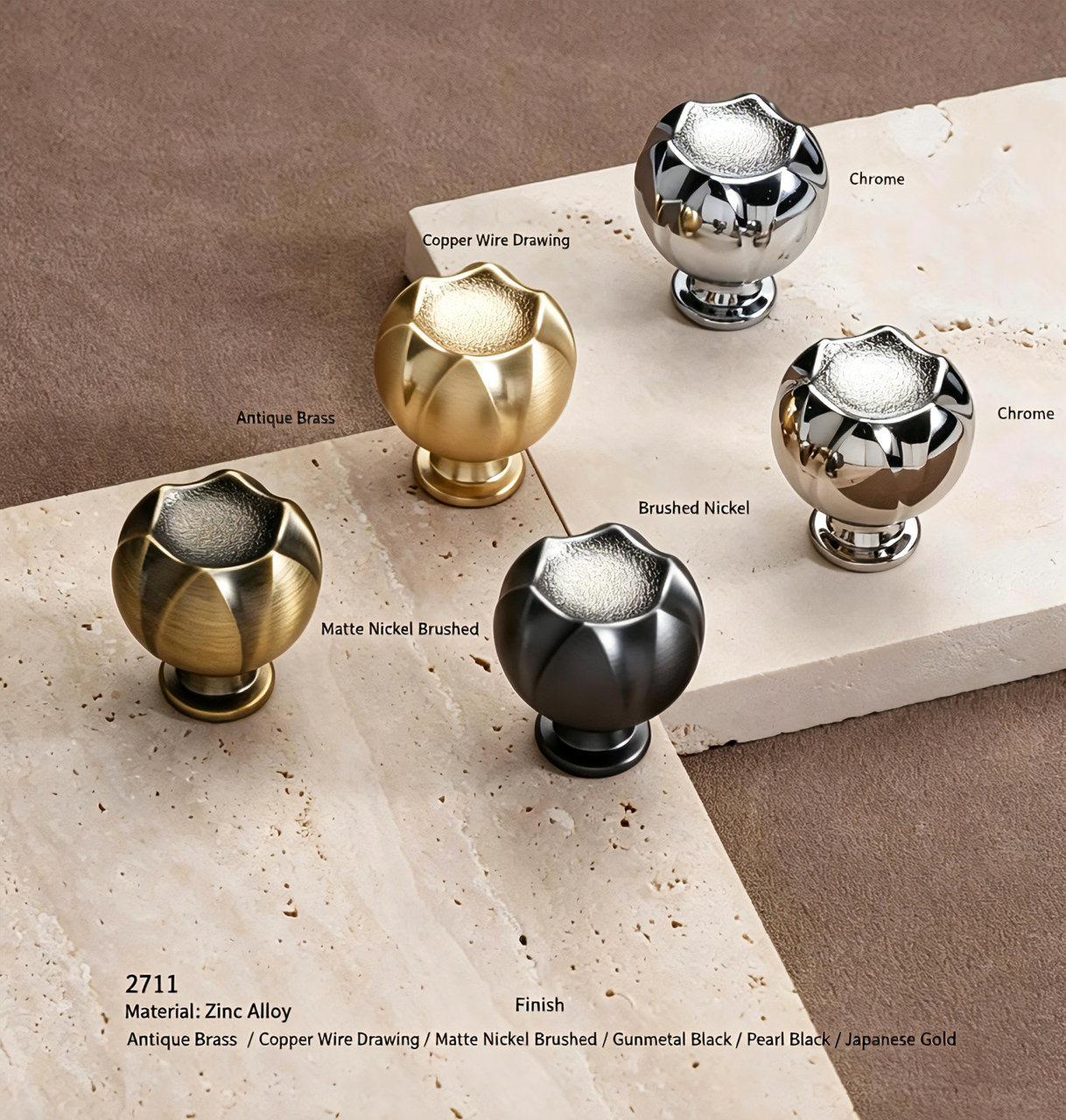 Zinc Alloy Lotus Shape Cabinet Knob, Single Hole — Vintage & Luxury Decorative Furniture Hardware