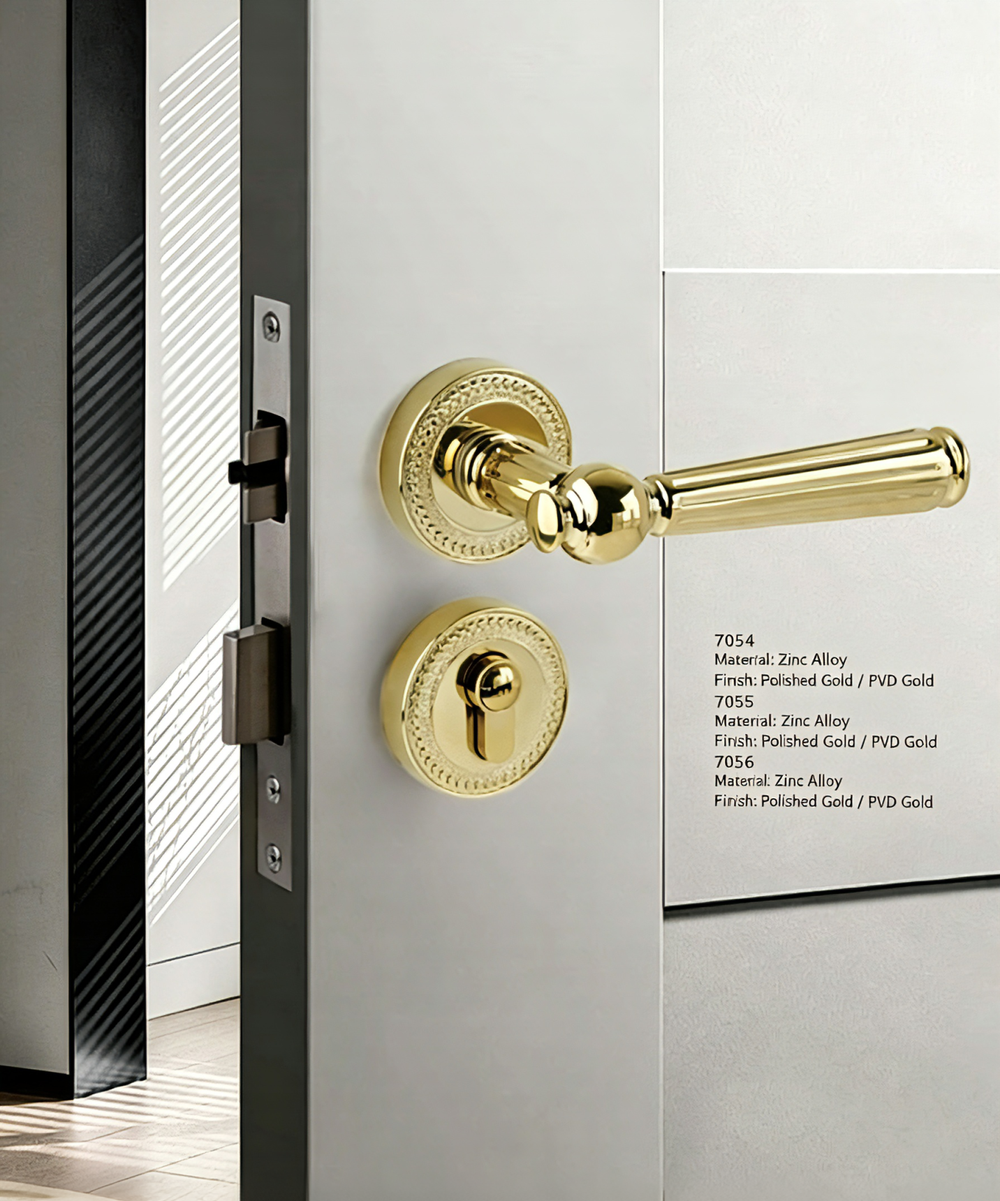 Zinc Alloy European Vintage Split Door Handle Lock Set — Chrome & PVD Gold Interior Lever Handles