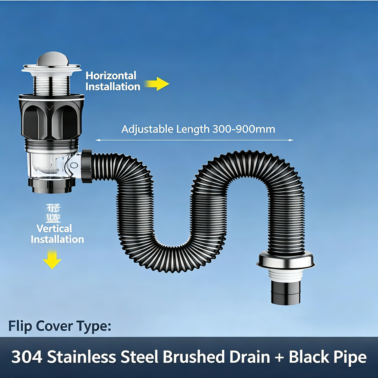 304 Stainless Steel Sink Drain Pipe with Anti-Odor Flip Cover