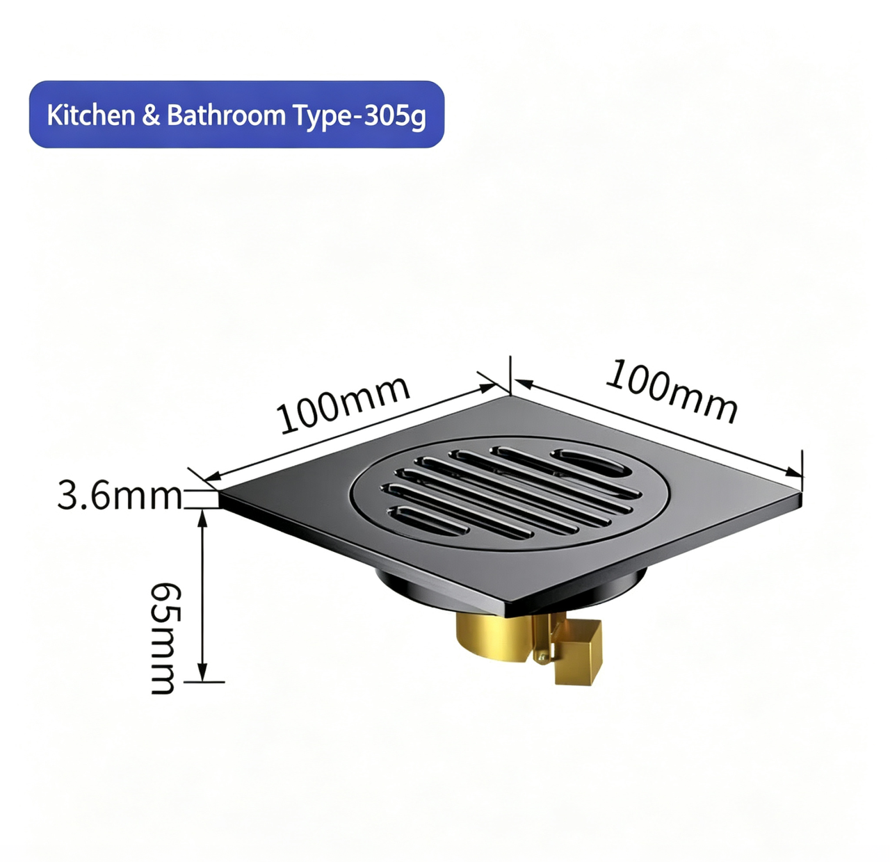 Gun-Grey Solid Brass Floor Drain for Kitchen & Bathroom (305g)